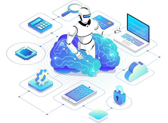 A team working with connected data and AI systems